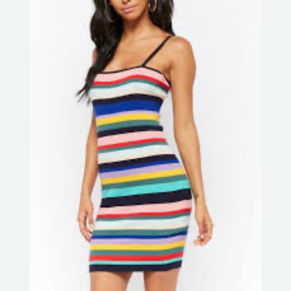 Charlotte Russe Y2K Colorful Striped Body-con Sweater Mini Dress Small‎